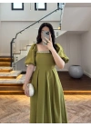 OLİVE YAKA TAŞ DETAY ELBİSE-4103