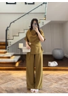 OLİVE YARIM KOL BELİ KUŞAKLI TAKIM -3977