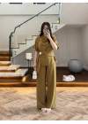 OLİVE YARIM KOL BELİ KUŞAKLI TAKIM -3977