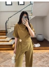 OLİVE YARIM KOL BELİ KUŞAKLI TAKIM -3977