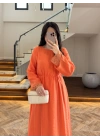 ORANGE DANTELLİ TENSEL ELBİSE-32466