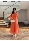 ORANGE DANTELLİ TENSEL ELBİSE-32466