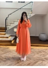 ORANGE DANTELLİ TENSEL ELBİSE-32466