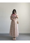 PEMBE ÇİÇEKLİ İNCİ DÜĞME ELBİSE
