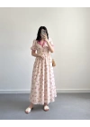 PEMBE ÇİÇEKLİ İNCİ DÜĞME ELBİSE