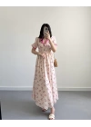 PEMBE ÇİÇEKLİ İNCİ DÜĞME ELBİSE