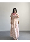 PEMBE ÇİÇEKLİ İNCİ DÜĞME ELBİSE