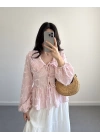 PEMBE ÇİZGİLİ BEBE YAKA PÜSKÜL BLUZ