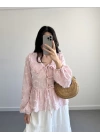 PEMBE ÇİZGİLİ BEBE YAKA PÜSKÜL BLUZ