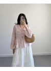 PEMBE ÇİZGİLİ BEBE YAKA PÜSKÜL BLUZ