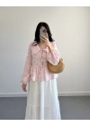 PEMBE ÇİZGİLİ BEBE YAKA PÜSKÜL BLUZ