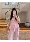 PEMBE HALTER YAKA VOLANLI BLUZ-5390