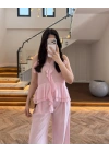 PEMBE HALTER YAKA VOLANLI BLUZ-5390