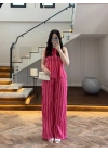 PEMBE KIRMIZI ÇİZGİLİ BLUZ PANTOLON TAKIM -4174