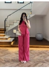 PEMBE KIRMIZI ÇİZGİLİ BLUZ PANTOLON TAKIM -4174