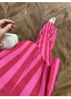 PEMBE KIRMIZI ÇİZGİLİ BLUZ PANTOLON TAKIM -4174