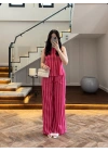 PEMBE KIRMIZI ÇİZGİLİ BLUZ PANTOLON TAKIM -4174