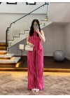 PEMBE KIRMIZI ÇİZGİLİ BLUZ PANTOLON TAKIM -4174