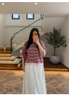 PEMBE-KIRMIZI KISA KOL TRİKO - 5282