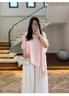 PEMBE KISA KOL PELERİN BLUZ -5107