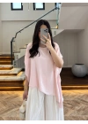 PEMBE KISA KOL PELERİN BLUZ -5107