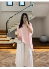 PEMBE KISA KOL PELERİN BLUZ -5107