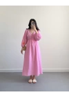 PEMBE KOLLARI NAKIŞLI MÜSLİN ELBİSE