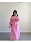 PEMBE KOLLARI NAKIŞLI MÜSLİN ELBİSE