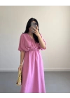 PEMBE KRUVAZE YAKA ELBİSE