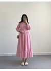 PEMBE MIDI BOY FİSTO ELBİSE