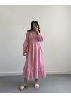 PEMBE MIDI BOY FİSTO ELBİSE