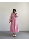 PEMBE MIDI BOY FİSTO ELBİSE