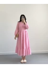PEMBE MIDI BOY FİSTO ELBİSE