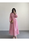 PEMBE MIDI BOY FİSTO ELBİSE
