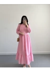PEMBE MIDI BOY FİSTO ELBİSE