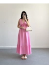 PEMBE MÜSLİN SIRT DEKOLTELİ ELBİSE