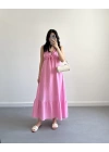 PEMBE MÜSLİN SIRT DEKOLTELİ ELBİSE