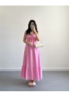 PEMBE MÜSLİN SIRT DEKOLTELİ ELBİSE