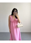 PEMBE MÜSLİN SIRT DEKOLTELİ ELBİSE