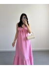 PEMBE MÜSLİN SIRT DEKOLTELİ ELBİSE