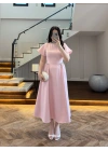 PEMBE TAŞ DETAY ELBİSE -EU3220