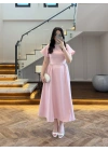 PEMBE TAŞ DETAY ELBİSE -EU3220