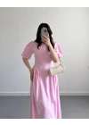 PERİY PEMBE KETEN ELBİSE