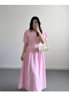 PERİY PEMBE KETEN ELBİSE