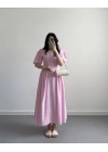 PERİY PEMBE KETEN ELBİSE