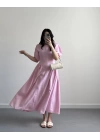 PERİY PEMBE KETEN ELBİSE