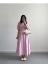 PERİY PEMBE KETEN ELBİSE