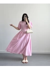 PERİY PEMBE KETEN ELBİSE