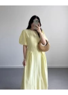 PERİY SARI KETEN ELBİSE