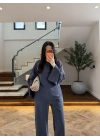 PETROL ASİMETRİK BAĞCIKLI BLUZ TAKIM -9203